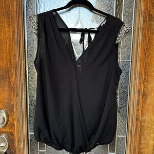 Charlotte Russe Black Blouse with Embellished Sleeves